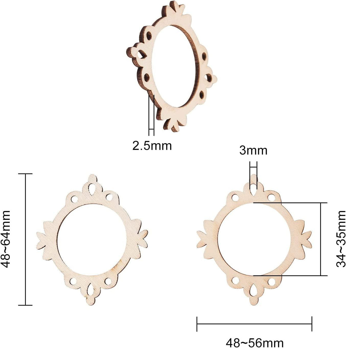 100-Pieces 48~64Mm Undyed Wood Photo Frame Pendants Wooden Cutout Unfinished Necklace or Earrings Jewelry etc WoodArtSupply