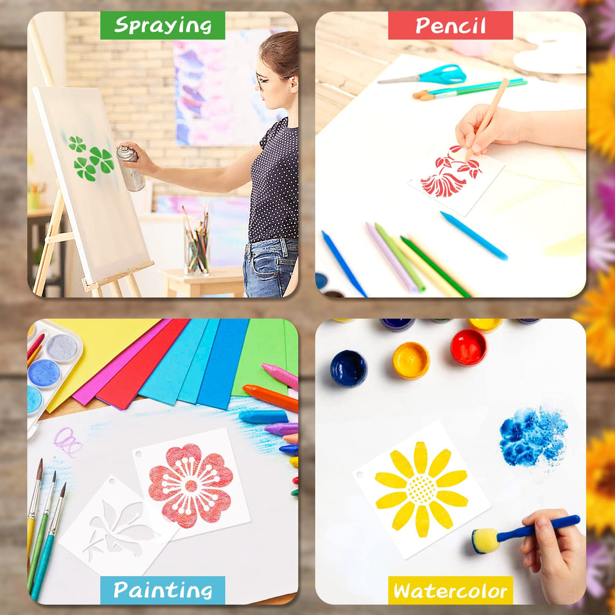 100 Pieces Stencil for Painting,3 Inch Flower Stencils DIY Craft Animal Reusable Template Paint Stencils for Painting on Wood, Crafts, Wall Home Decor NIKOMIE