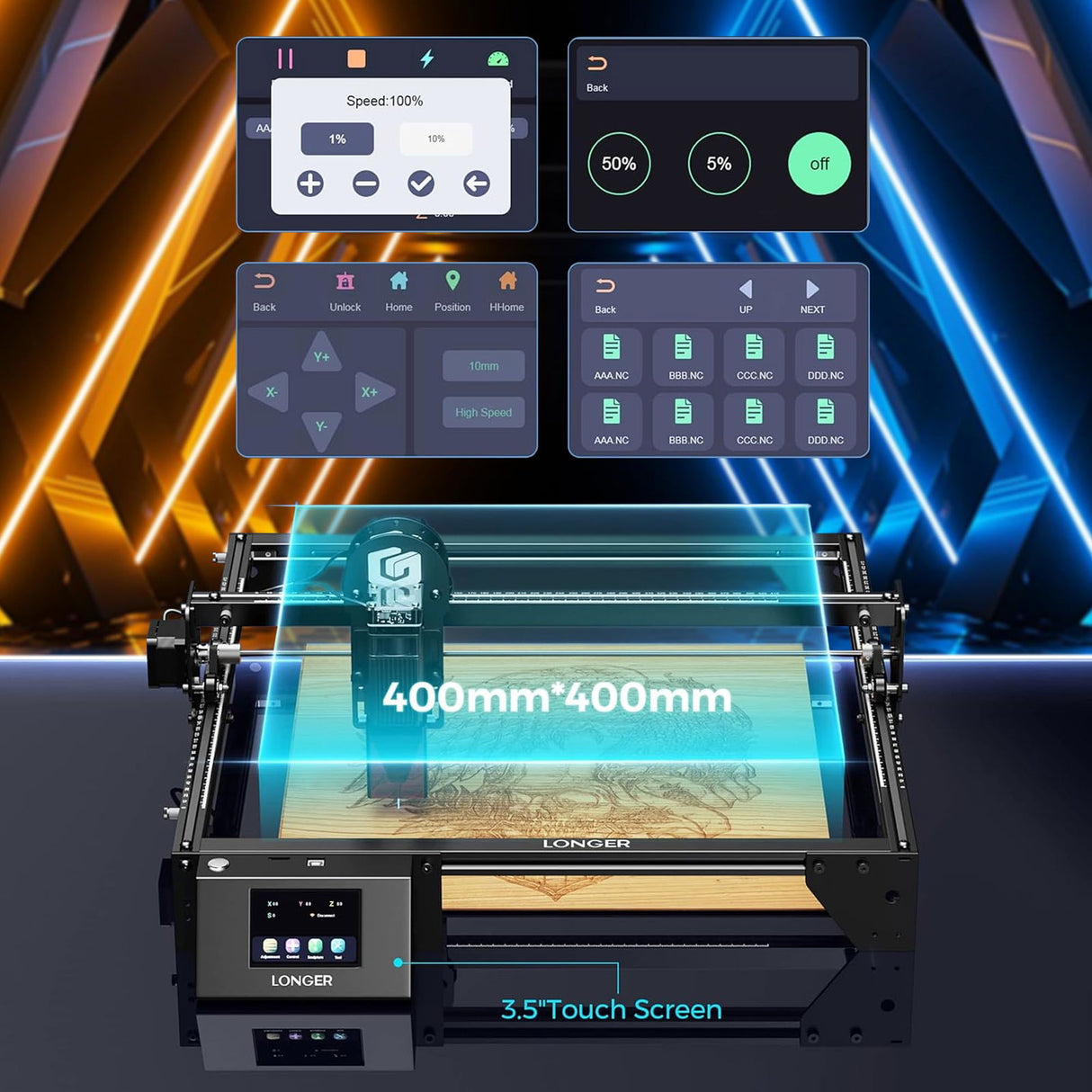 10000mW Laser Engraver, Laser Engraving Machine10W Output Power, Engraving Area 400x400mm, Application Program Offline Control, Suitable for Beginners to Carve and Cut Wood, Metal, and Glass. ALLADINBOX