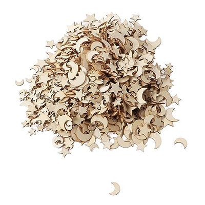 1000PCS Unfinished Wooden Moon Star Ornaments, Christmas Wooden Moon Star Blank Wooden Slices Mini Moon Star Ornament for DIY Making