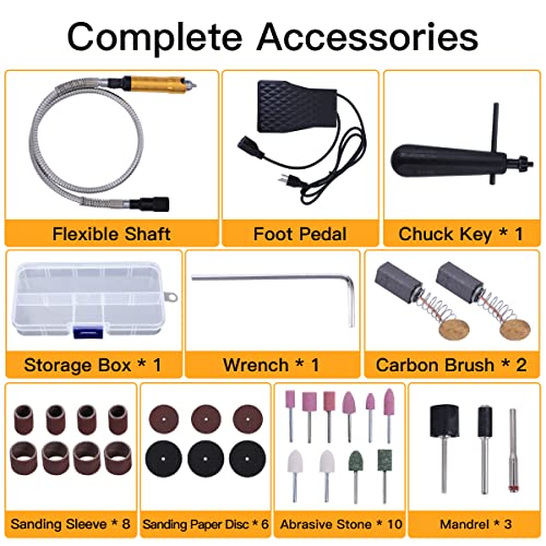 1000W 30000RPM Electric Flex Shaft Rotary Tool Foot Pedal Control Flex Shaft Hanging Grinder Carver Can Forward-Reverse Rotation, Multi-function Kit GESD