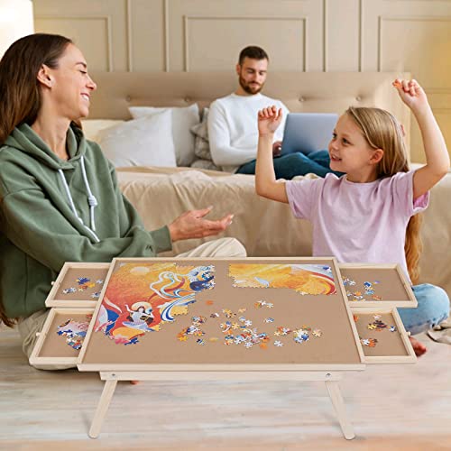 1000 Piece Wooden Folding Puzzle Table with Legs, 22" x 30" Jigsaw Puzzle Board with 4 Drawers and Protective Cover Portable Puzzle Table for Adults and Teens Aloftopz