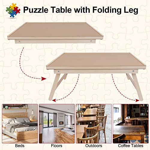 1000 Piece Wooden Folding Puzzle Table with Legs, 22" x 30" Jigsaw Puzzle Board with 4 Drawers and Protective Cover Portable Puzzle Table for Adults and Teens Aloftopz
