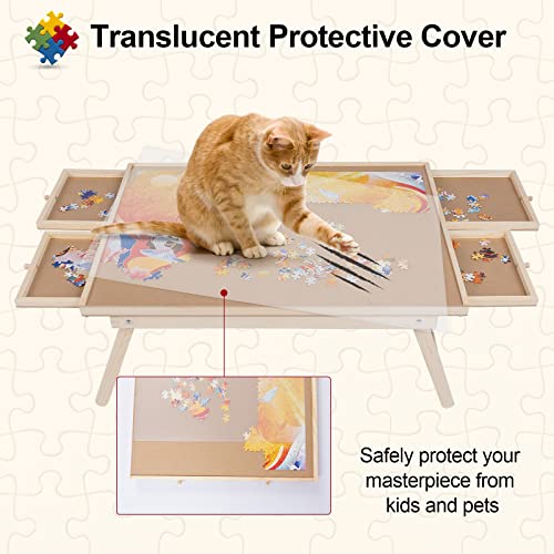 1000 Piece Wooden Folding Puzzle Table with Legs, 22" x 30" Jigsaw Puzzle Board with 4 Drawers and Protective Cover Portable Puzzle Table for Adults and Teens Aloftopz