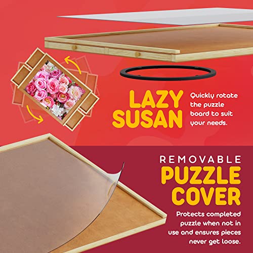 1000 Piece Wooden Jigsaw Puzzle Board - 4 Drawers, Rotating Puzzle Table | 30” X 22” Jigsaw Puzzle Table | Puzzle Cover Included - Portable Puzzle Tables for Adults and Kids by Beyond Innoventions Beyond Innoventions