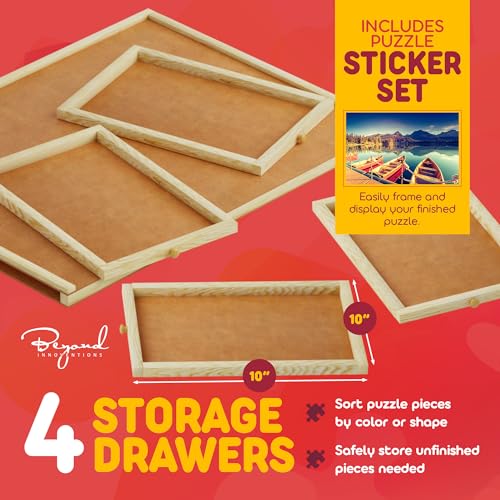 1000 Piece Wooden Jigsaw Puzzle Board - 4 Drawers, Rotating Puzzle Table | 30” X 22” Jigsaw Puzzle Table | Puzzle Cover Included - Portable Puzzle Tables for Adults and Kids by Beyond Innoventions Beyond Innoventions