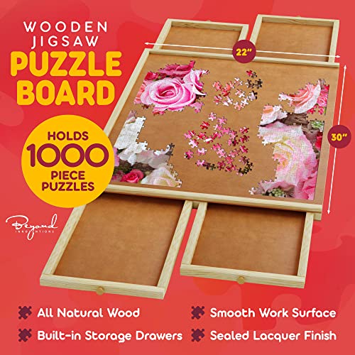 1000 Piece Wooden Jigsaw Puzzle Board - 4 Drawers, Rotating Puzzle Table | 30” X 22” Jigsaw Puzzle Table | Puzzle Cover Included - Portable Puzzle Tables for Adults and Kids by Beyond Innoventions Beyond Innoventions