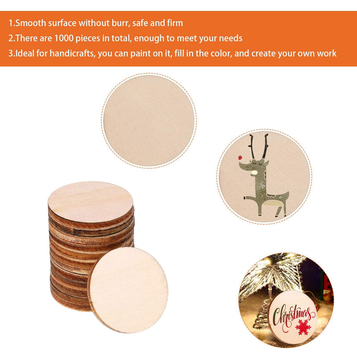 1000 Pieces Unfinished Wood Slices Round Disc Circle Wood Pieces Wooden Cutouts Ornaments for Wood Slices DIY Crafts and Decoration, 1 Inch in Jetec