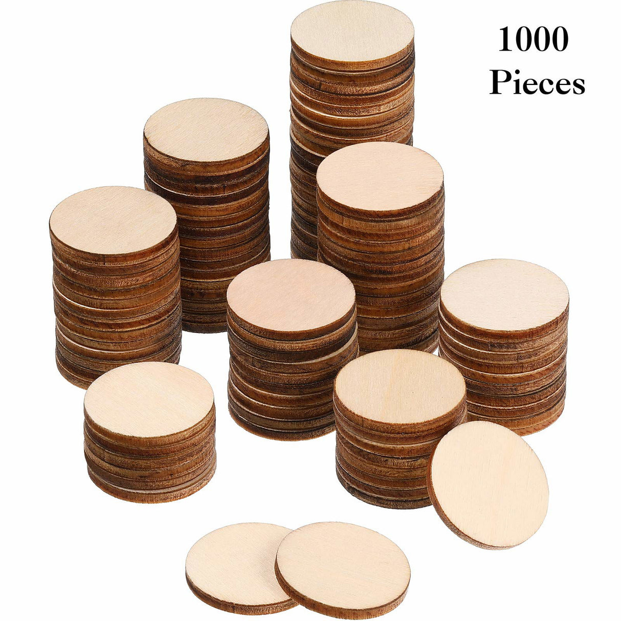 1000 Pieces Unfinished Wood Slices Round Disc Circle Wood Pieces Wooden Cutouts Ornaments for Wood Slices DIY Crafts and Decoration, 1 Inch in Jetec
