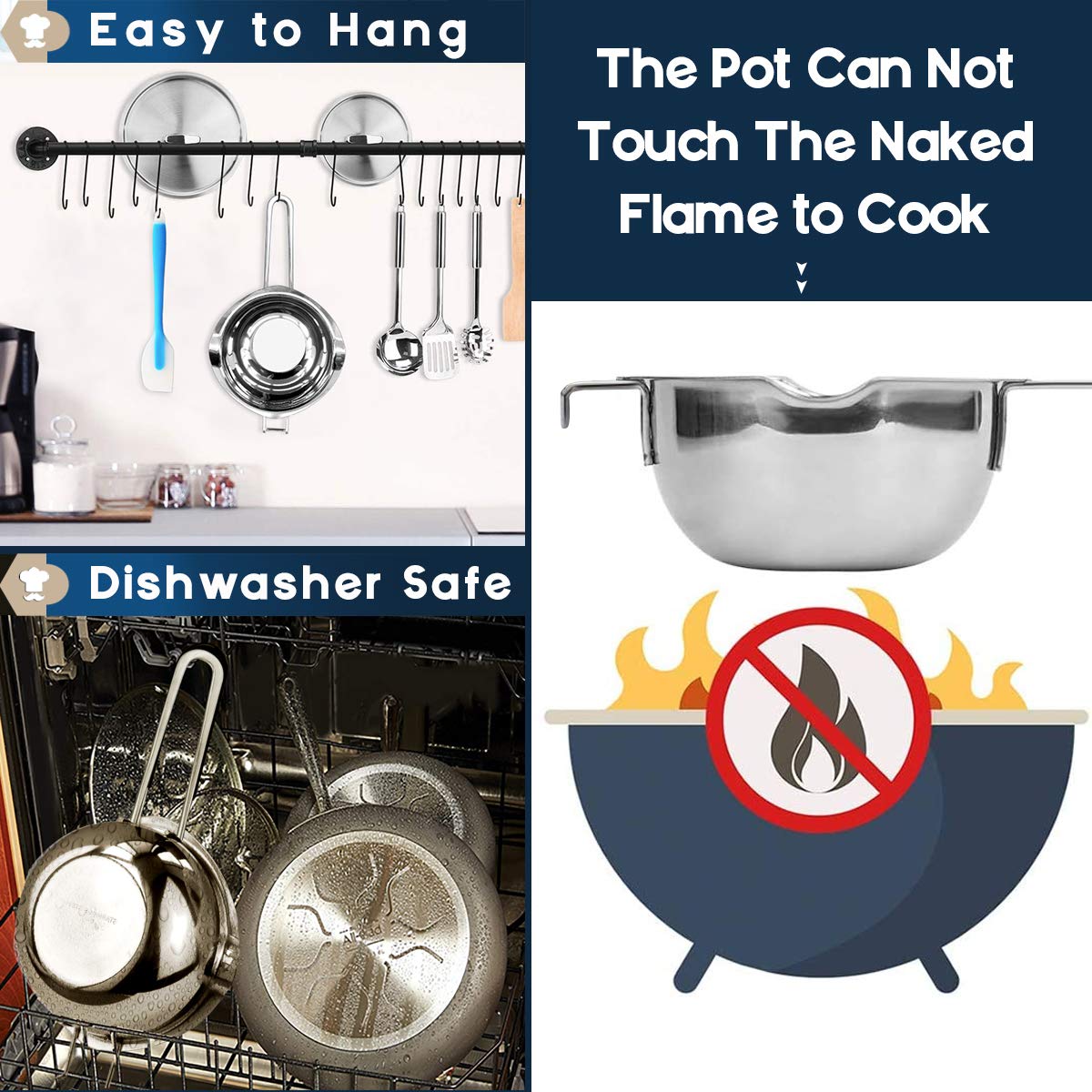 1000ML/1QT Double Boiler Chocolate Melting Pot, 304 Stainless Steel Candle Making Kit with Silicone Spatula for Chocolate, Candy, Candle, Soap, Wax Marsheepy