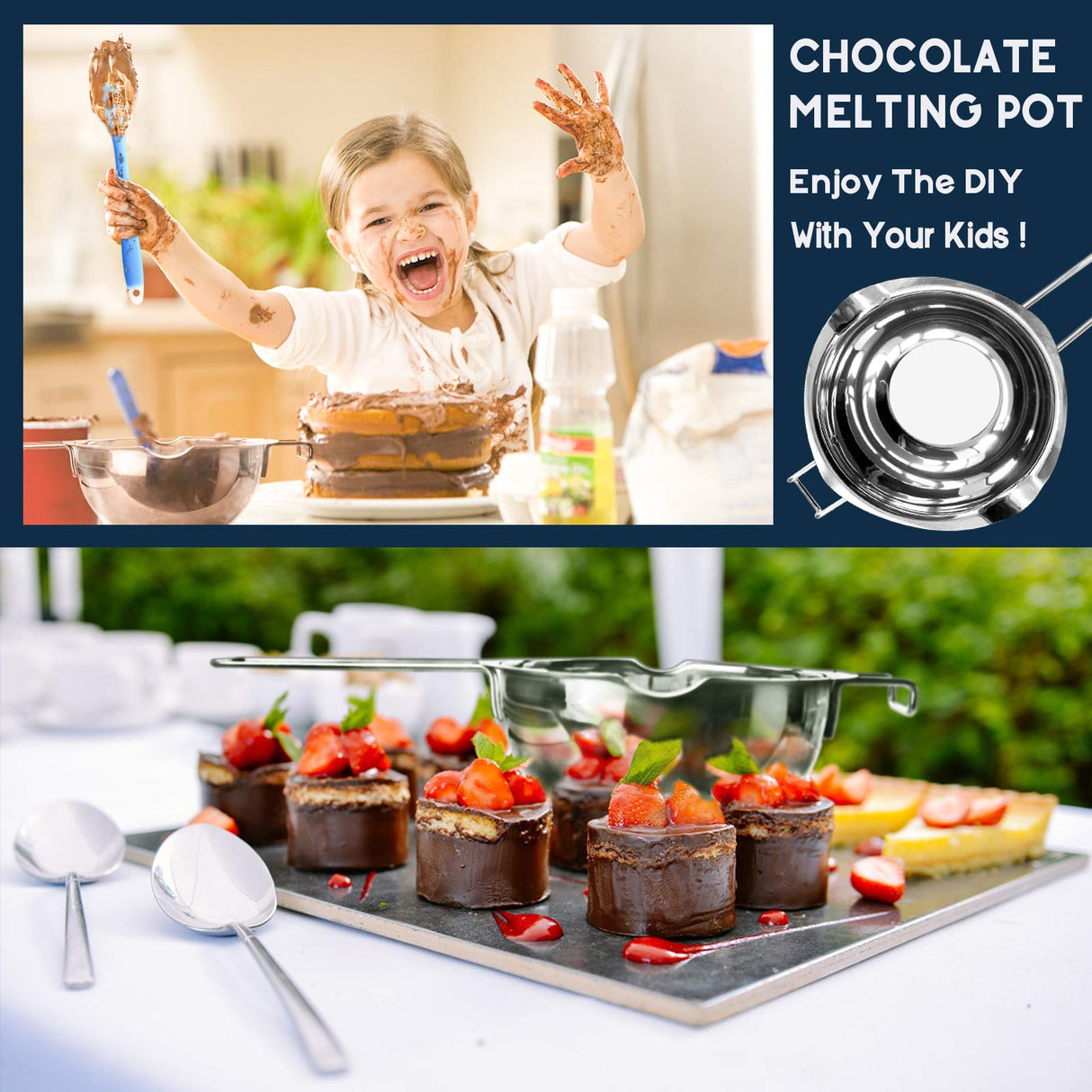 1000ML/1QT Double Boiler Chocolate Melting Pot, 304 Stainless Steel Candle Making Kit with Silicone Spatula for Chocolate, Candy, Candle, Soap, Wax Marsheepy