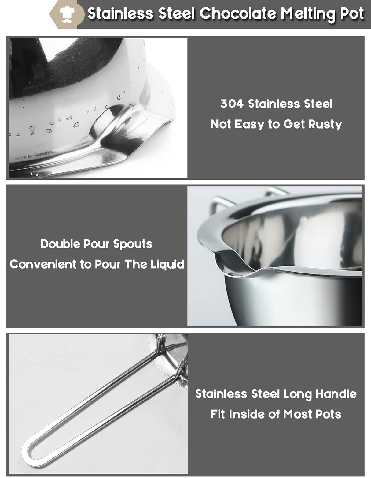 1000ML/1QT Double Boiler Chocolate Melting Pot with 2QT 304 Stainless Steel Pot, Chocolate Melting Pot with Silicone Spatula for Melting Chocolate, Candy, Candle, Soap, Wax Marsheepy