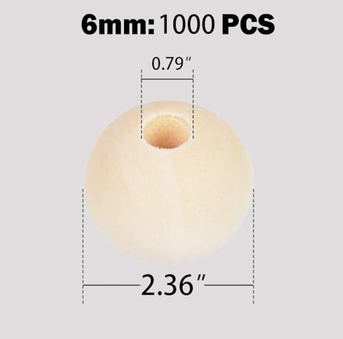 1000pcs 6MM Wood Beads Natural Unfinished Round Wooden Loose Beads Wood Spacer Beads for Craft Making Decorations and DIY Crafts(6MM) pojah