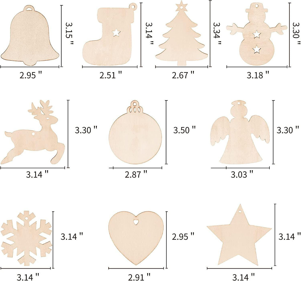 100PCS DIY Wooden Christmas Ornaments Unfinished Predrilled Wood Circles for Crafts Centerpieces Holiday Hanging Decorations in 10 Shapes WoodArtSupply