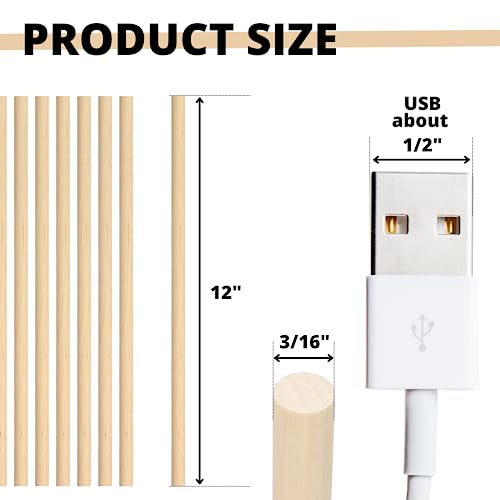 100PCS Dowel Rods 12 inch Wooden Dowel Rods 3/16 Inch Unfinished Wood for Crafting Bamboo Wood Rod Wood Sticks for Crafts Bamboo Wood Sticks Long YARRD
