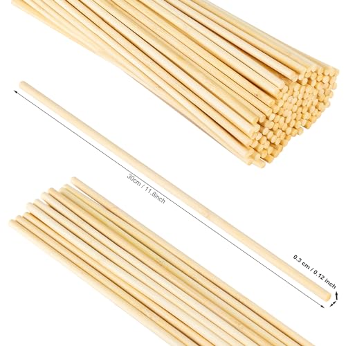 100PCS Wooden Dowel Rods, 1/8 x 12 Inch Round Unfinished Bamboo Dowel Rods, Wood Crafts Sticks Doweling Rods for Crafts and DIYers Arts Projects LepoHome