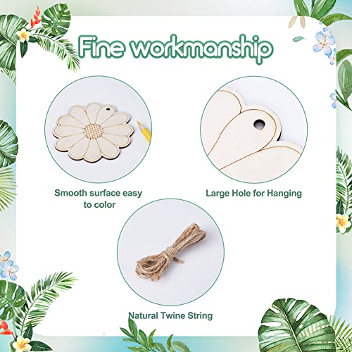 100Pcs Insects Flower Cutouts Wood Slices Unfinished Wooden Ornaments with Hemp Rope for Art Painting, DIY Crafts Project Home Decoration, 10 Styles EEE ELECRELIVE
