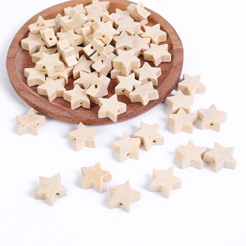 100Pcs Natural Wood Beads Star Shape Unfinished Wooden Loose Beads Spacer Beads with Hole for Crafts DIY Jewelry Making, 20MM mollensiuer