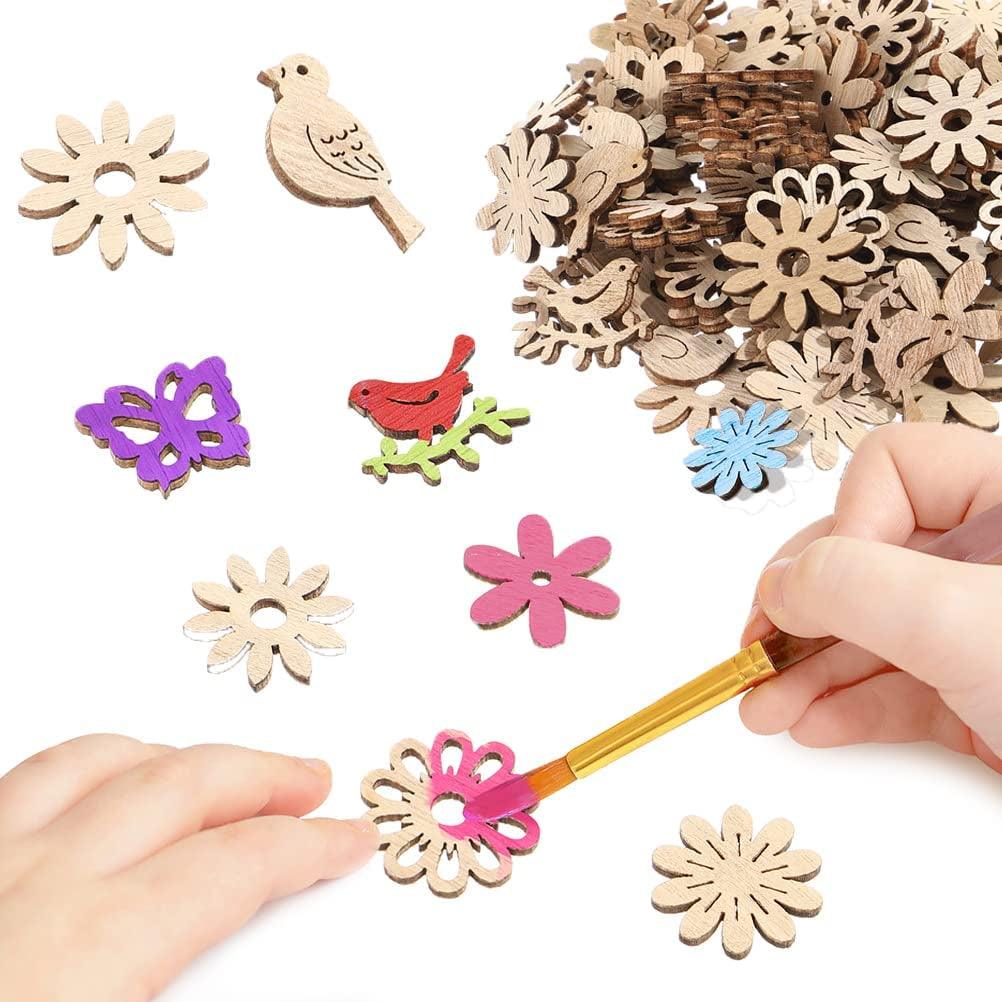 100Pcs Wood Crafts Flowers for Wooden Slices Embellishments Butterflies Butterfly Tiny Bird WoodArtSupply