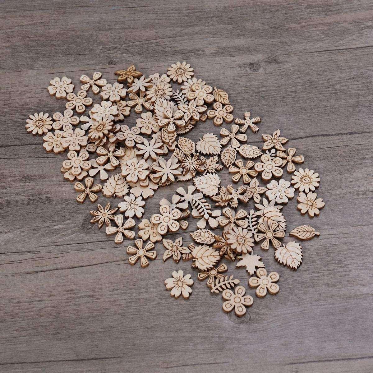 100Pcs Wood Discs Slices Flower Shape Unfinished Wooden Cutouts Craft DIY Decoration WoodArtSupply