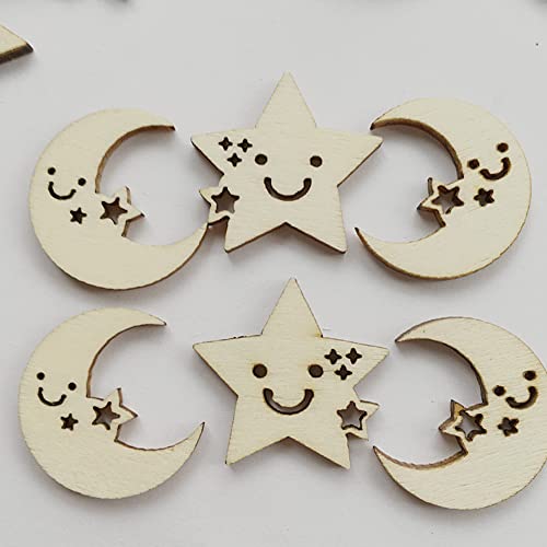 100Pcs of Small Stars and Moon Shaped Wood DIY is Used to Make Tree Decorations, and Wood Chips are Cut to Decorate Gifts YYMSEN