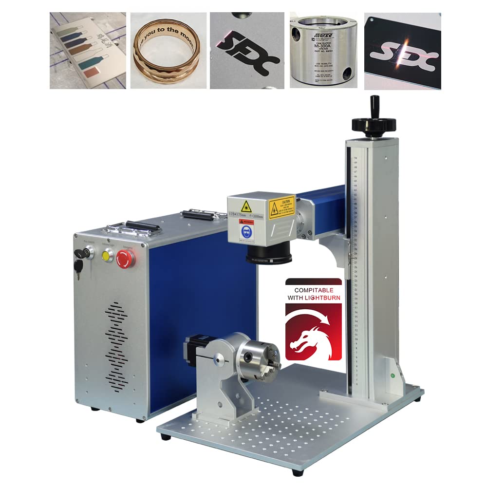 100W Fiber Laser Marking Machine for Metal Engraving Machine 100W 300×300mm with 80mm Rotary Device JPT MOPA Fiber Laser Engraver Rotary SFX