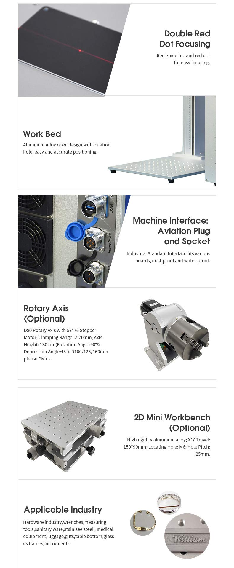 100W Fiber Laser Marking Machine for Metal Engraving Machine 100W 300×300mm with 80mm Rotary Device JPT MOPA Fiber Laser Engraver Rotary SFX