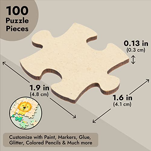 100 Blank Wooden Puzzle Pieces for Crafts, DIY Art Projects, Unfinished Customizable Jigsaw Wood Puzzle to Draw On Juvale