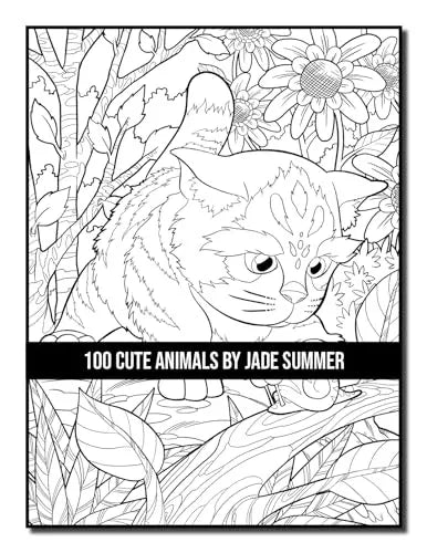 100 Cute Animals: An Adult Coloring Book with Dogs, Cats, Horses, Owls, Elephants, Monkeys, and Many More! WoodArtSupply