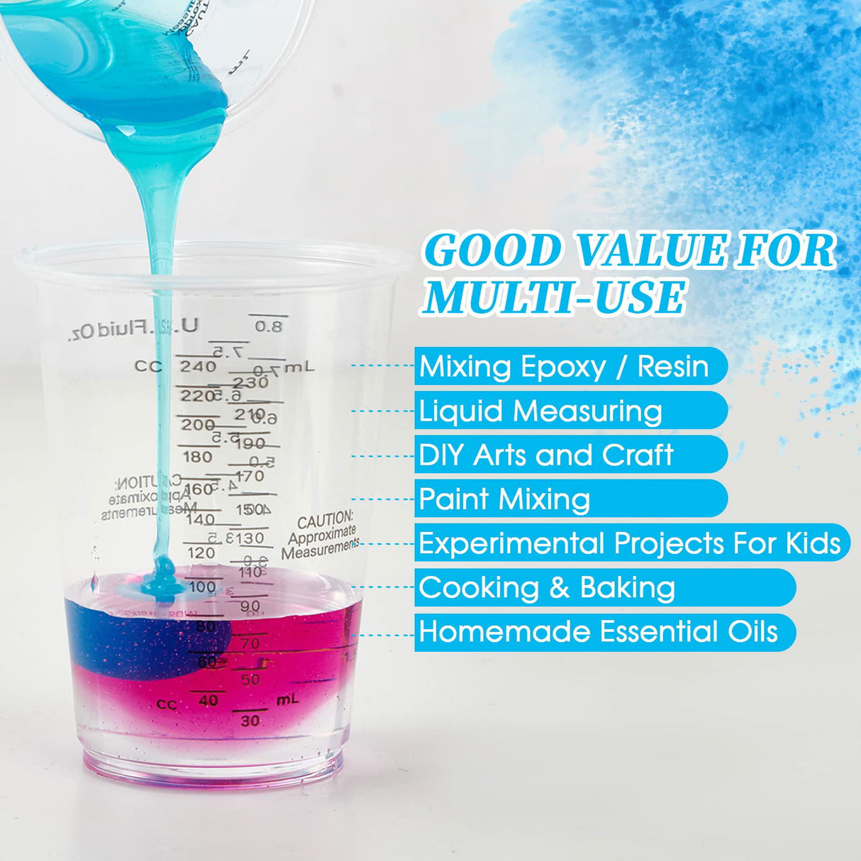 100 PACK Plastic Measuring Cups, 8 oz Disposable Mixing Cups with 100 Wooden Mixing Sticks, Can Be Used for Epoxy Resin, Liquid Measuring, Paint Lilymicky