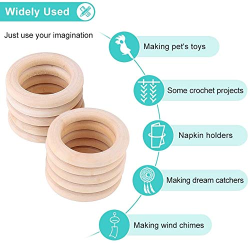100 PCS 5 Sizes Natural Wood Rings, Unfinished Smooth Wooden Ring, Wood Circles forCraft, Ring Pendant and Connectors Jewelry Making (100pcs-5 Sizes) Fantasyon