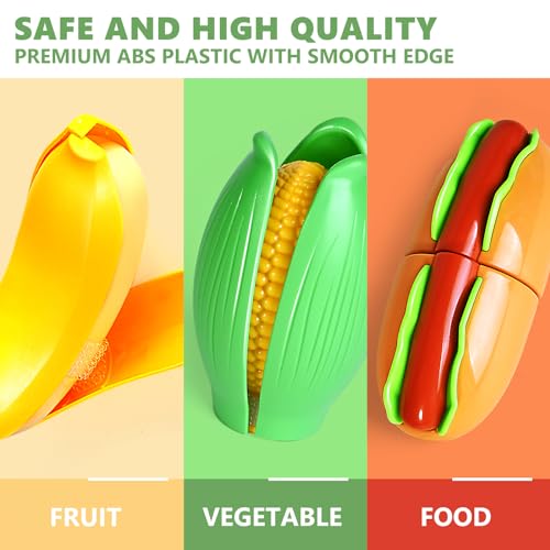 100 PCS Cutting Play Food Toy for Kids Kitchen, Pretend Food Kitchen Toys Accessories with 2 Baskets, Fake Food/Fruit/Vegetable, Christmas Birthday BAODLON