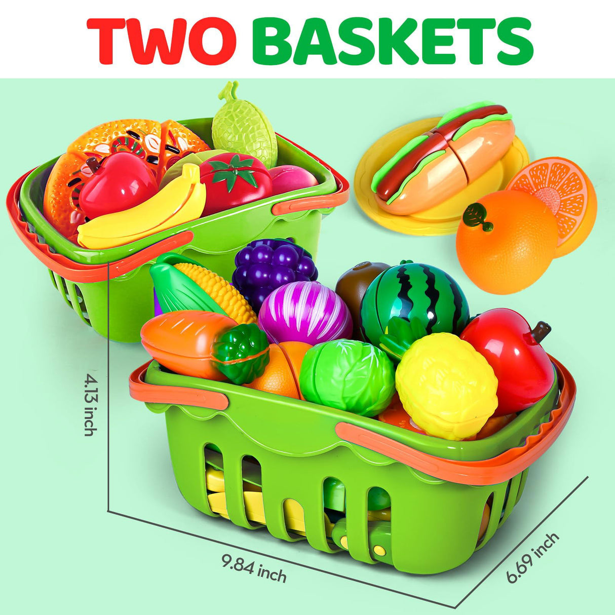 100 PCS Play Food Toy for Kids Toddler Toys, Pretend Food Toys for Toddlers, Play Kitchen Accessories with 2 Baskets, Cutting Food Toys, Christmas Shemira