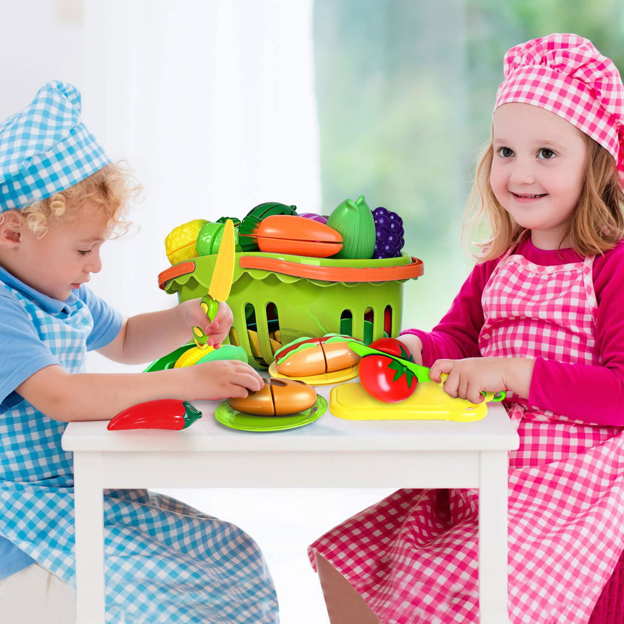 100 PCS Play Food Toy for Kids Toddler Toys, Pretend Food Toys for Toddlers, Play Kitchen Accessories with 2 Baskets, Cutting Food Toys, Christmas Shemira