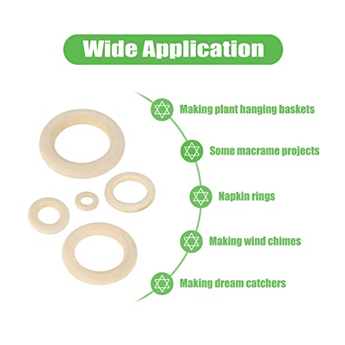100 PCS Unfinished Natural Wooden Rings for Crafts, Wood Rings for DIY, Pendant Connectors, Jewelry Making, Macrame Supplies HANWER