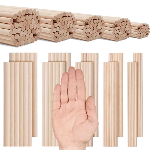 100 PCS Wooden Dowel Rods 6 inch Wood Dowels Assorted Sizes Wood Craft Sticks 1/8 3/16 1/4 5/16 3/8 x 6 Inch Bamboo Wood Sticks Long Wooden Sticks YARRD