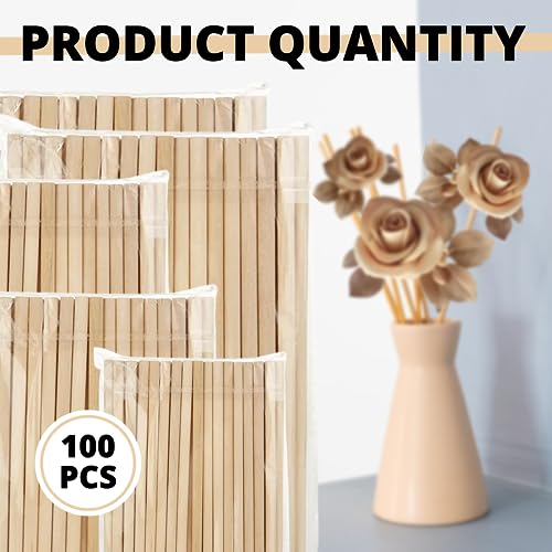 100 PCS Wooden Dowel Rods 6 inch Wood Dowels Assorted Sizes Wood Craft Sticks 1/8 3/16 1/4 5/16 3/8 x 6 Inch Bamboo Wood Sticks Long Wooden Sticks YARRD