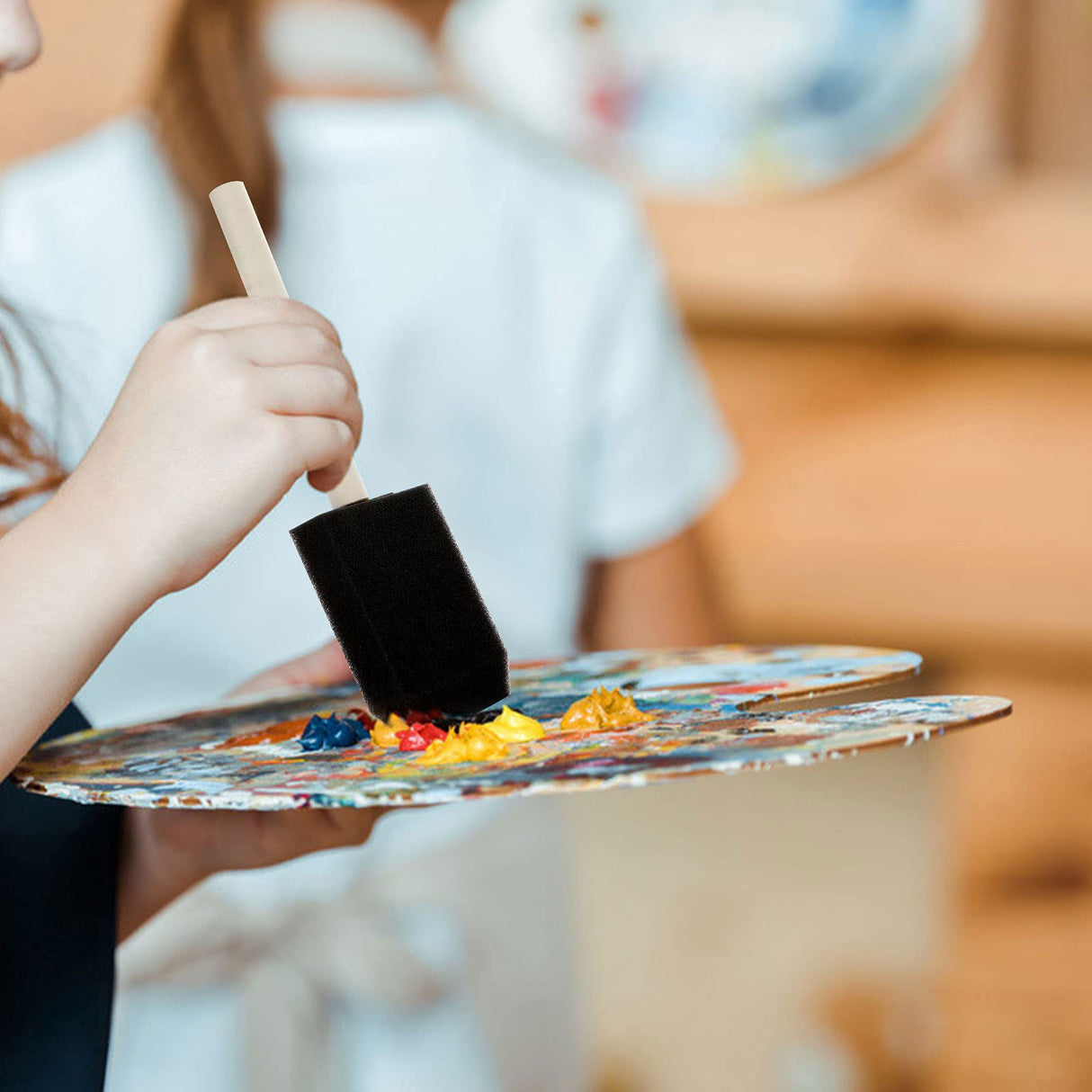 100 Pack 2 inch Foam Brush Sponge Wood Handle Paint Brush Foam Sponge Brush for Acrylics, Stains, Varnishes, Crafts FWEEK