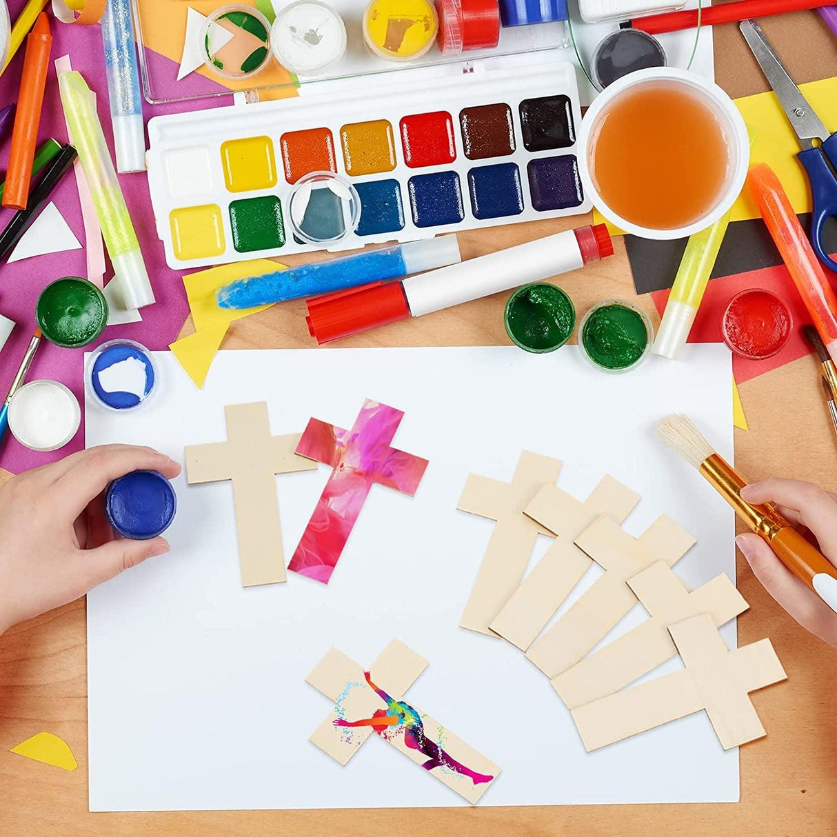 100 Pack Blank Wooden Cross Unfinished Cross Shaped Wood Cutouts for Crafts Wood Cross for DIY Projects Sunday School Church Home Decoration WoodArtSupply