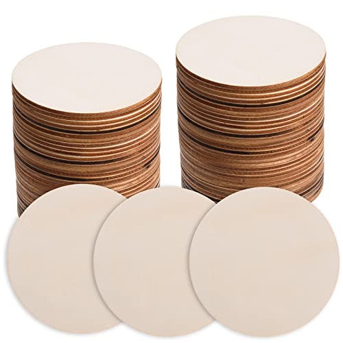 100 Pcs 3 Inch Wood Circles for Crafts Unfinished Wood Circles Natural Round Wooden Disc Cutouts Blank Round Wood Circle Slices for DIY Crafts, AWIZOM