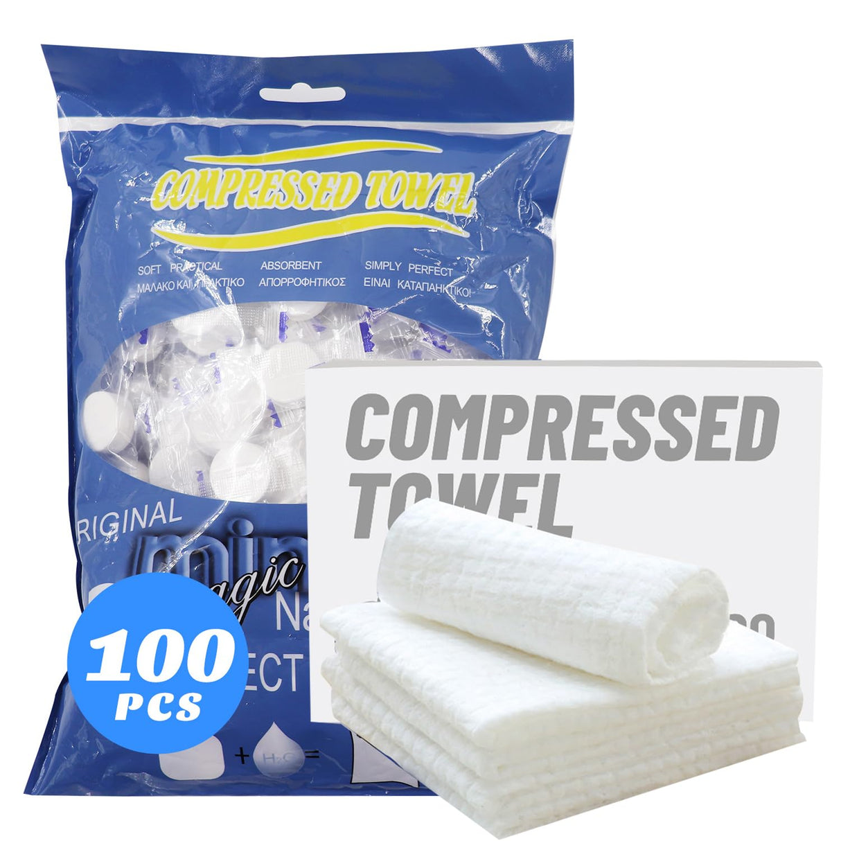 100 Pcs Mini Compressed Towels, Disposable Face Compressed Towel, Compressed Hand Wipe, Camping towel, Portable Compressed Coin Tissue for HI FINE CARE