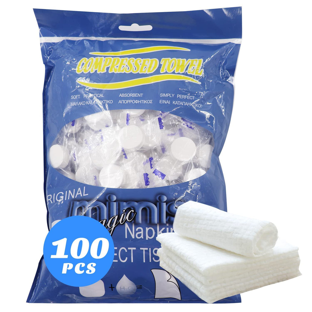 100 Pcs Mini Compressed Towels, Disposable Face Compressed Towel, Compressed Hand Wipe, Camping towel, Portable Compressed Coin Tissue for HI FINE CARE