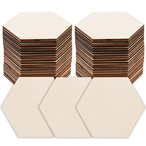 100 Pcs Unfinished Hexagon Wood Pieces Blank Wooden Hexagon Shape Cutouts Natural Wooden Tile Slabs Cutouts Slices for DIY Crafts Coaster Holiday AWIZOM