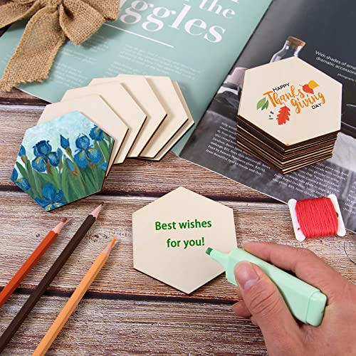 100 Pcs Unfinished Hexagon Wood Pieces Blank Wooden Hexagon Shape Cutouts Natural Wooden Tile Slabs Cutouts Slices for DIY Crafts Coaster Holiday AWIZOM
