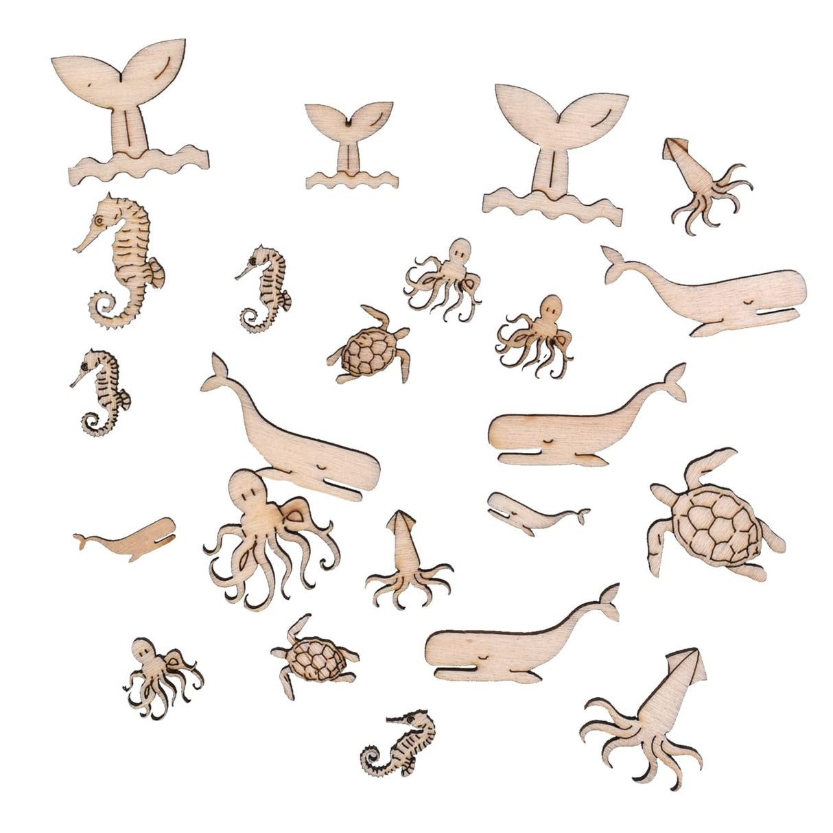 100 Pcs Unfinished Wooden Ocean Sea Animal Life Cutouts Blanks Whale Ocean Crafting Home Wooden Life Craft Art Project for Ornament Crafts Ynxee