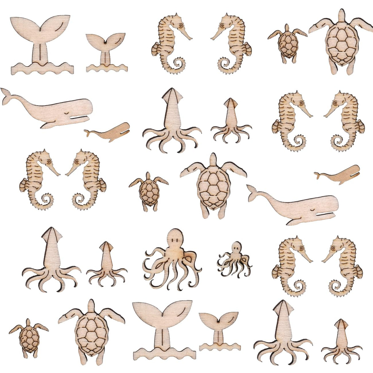 100 Pcs Unfinished Wooden Ocean Sea Animal Life Cutouts Blanks Whale Ocean Crafting Home Wooden Life Craft Art Project for Ornament Crafts Ynxee