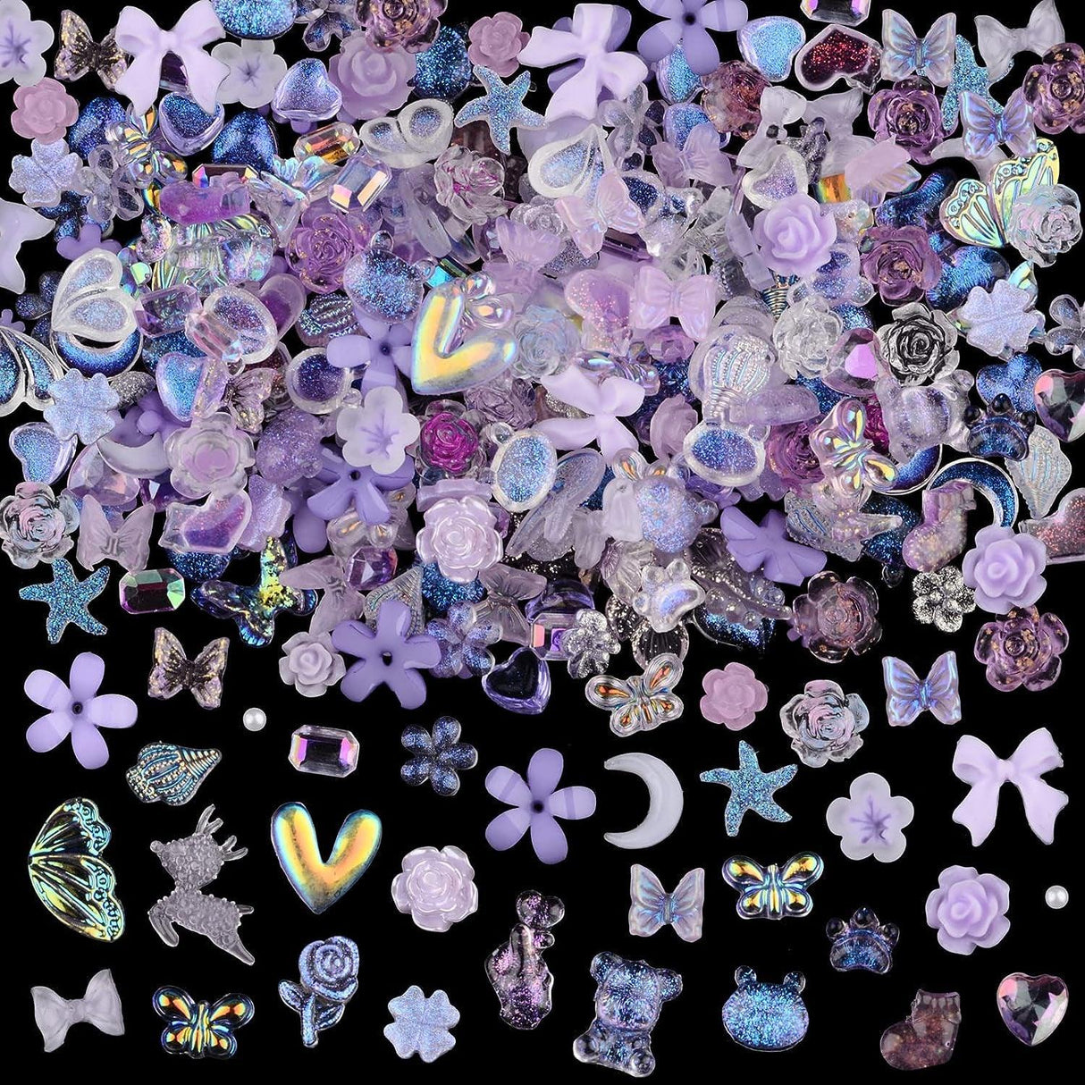 100 Pieces 3D Resin Butterfly Bear Nail Charms Rose Flower Peach Skirt Bow Deer Snake Rabbit Animal Shaped Nail Art Rhinestones Pearls for DIY Nail WoodArtSupply