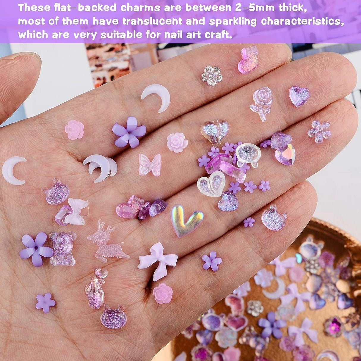 100 Pieces 3D Resin Butterfly Bear Nail Charms Rose Flower Peach Skirt Bow Deer Snake Rabbit Animal Shaped Nail Art Rhinestones Pearls for DIY Nail WoodArtSupply