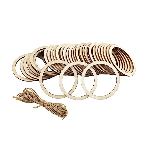 100 Pieces 6cm Wooden Cylinder Blocks Craft Wooden Hoop Rings Unfinished Round Wood Wreath Ring Block Wood Frame Craft Circle Ornaments Blank Wooden Xonzmmk