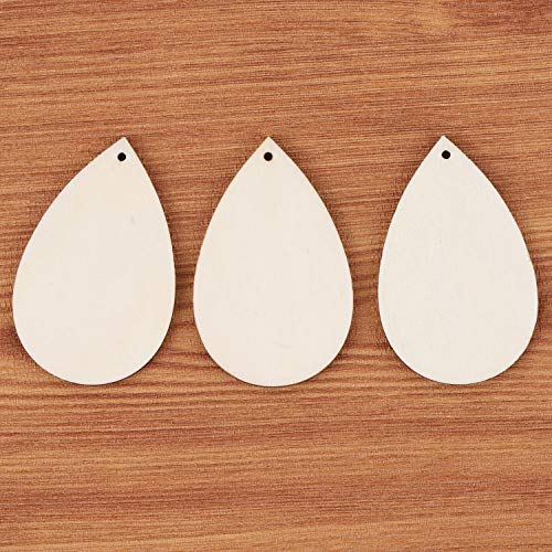 100 Pieces Unfinished Blank Wood Teardrop Earring Pendant for Christmas Tree Decoration, Jewelry Supplies and DIY Making, 1.4 x 2.2 inch Ourart